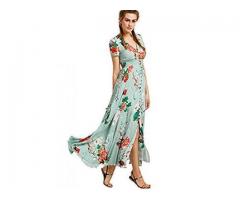 Milumia Women's Button Up Split Floral Print Flowy Party Maxi Dress