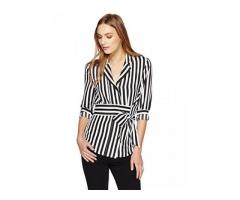 Essentialist Women's Silky Button Down Sash Tie Lapel Shirt