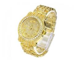 Totally Iced Out Pave Gold Tone Hip Hop Men's Bling Bing Watch
