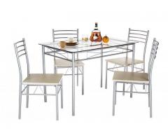 VECELO Dining Table with 4 Chairs Silver
